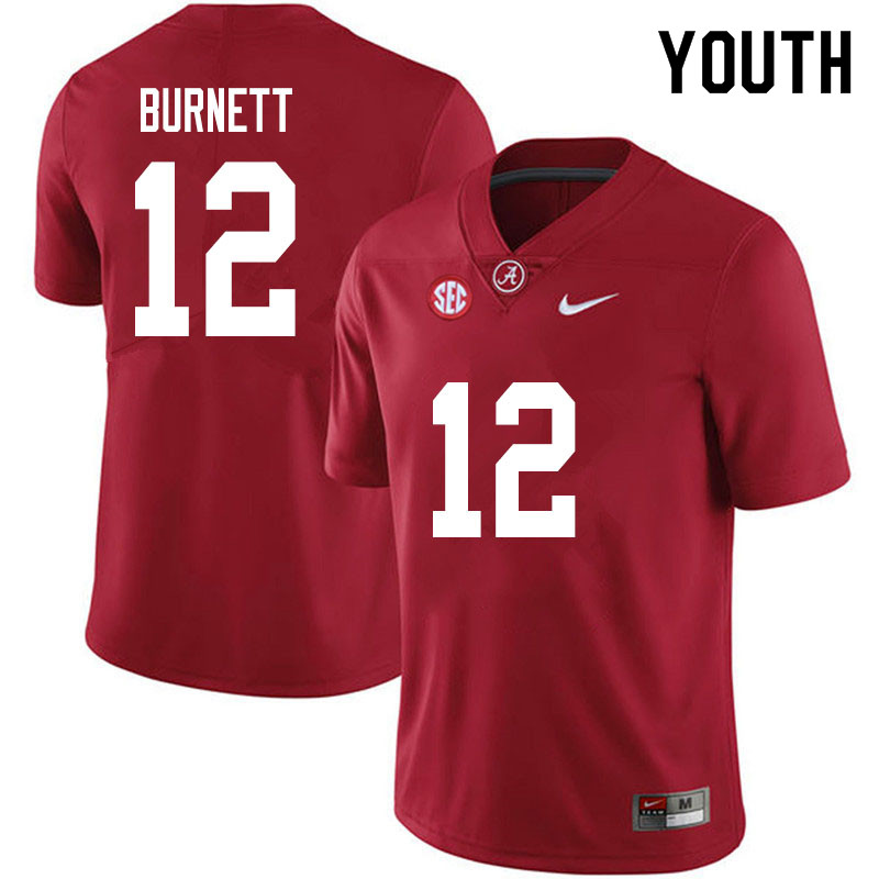 Alabama Crimson Tide Youth Logan Burnett #12 Crimson NCAA Nike Authentic Stitched 2020 College Football Jersey IF16Q77YE